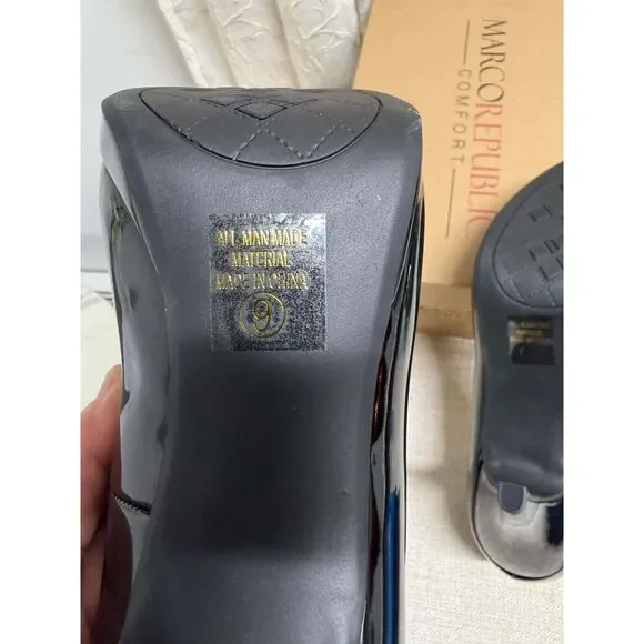 Women's Marco Republic Rome Black Faux Patent Leather Shoes Size 9